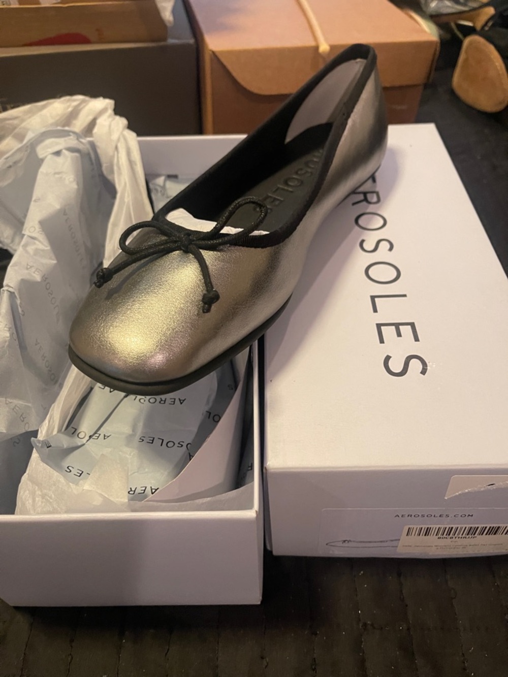 Aerosoles ballerina silver black flats shoes new in box 9.5 m